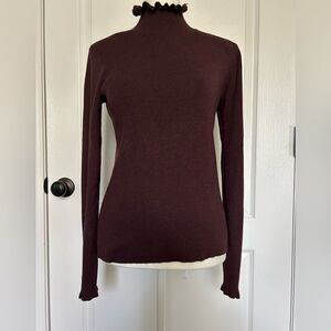 Who What Wear Women’s Plum Rayon Blend Turtleneck Ruffle Sweater Size Small